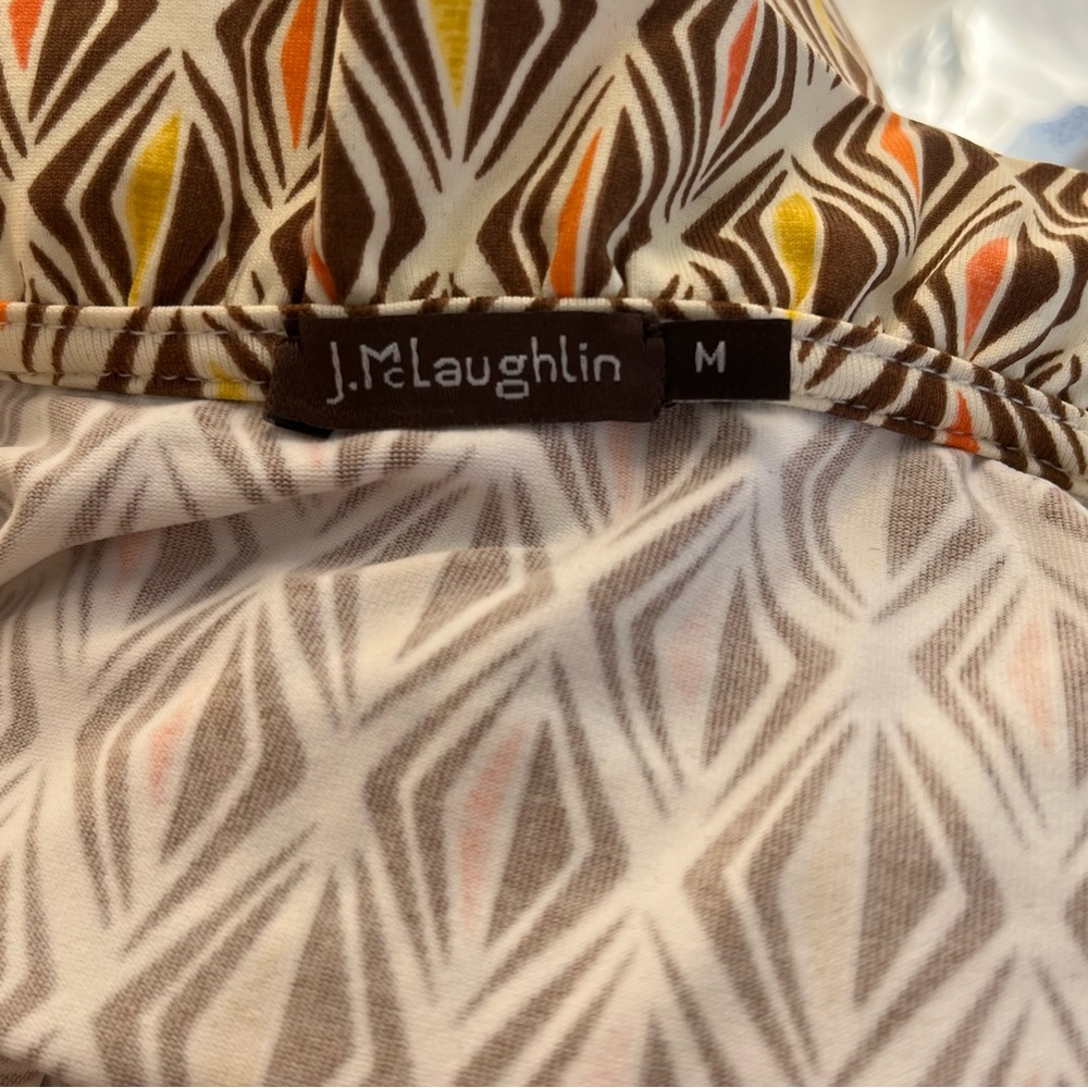 J McLaughlin Durham Knit Ruffle Neck Catalina Cloth Geo Print Blouse Size Medium - Picture 4 of 5
